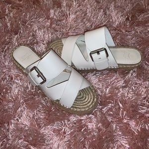 white woven platform sandals